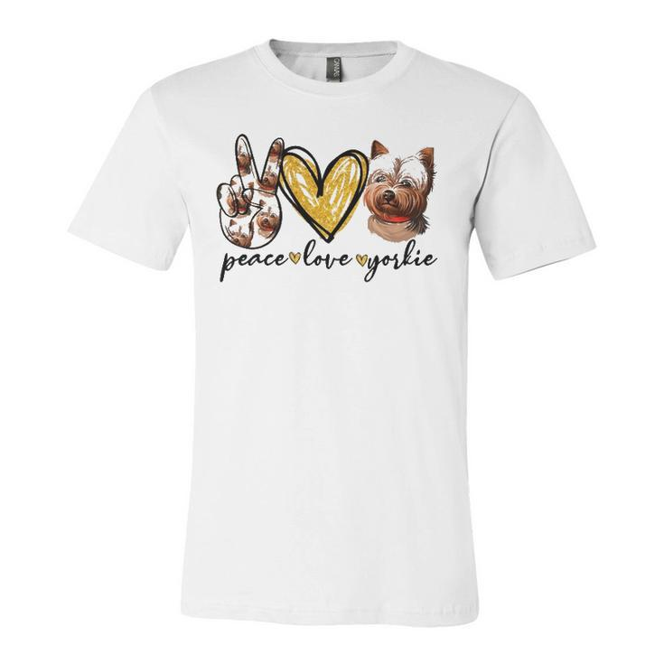 Peace Love Yorkie Dog Lovers Yorkshire Terrier Dad Mom Jersey T-Shirt