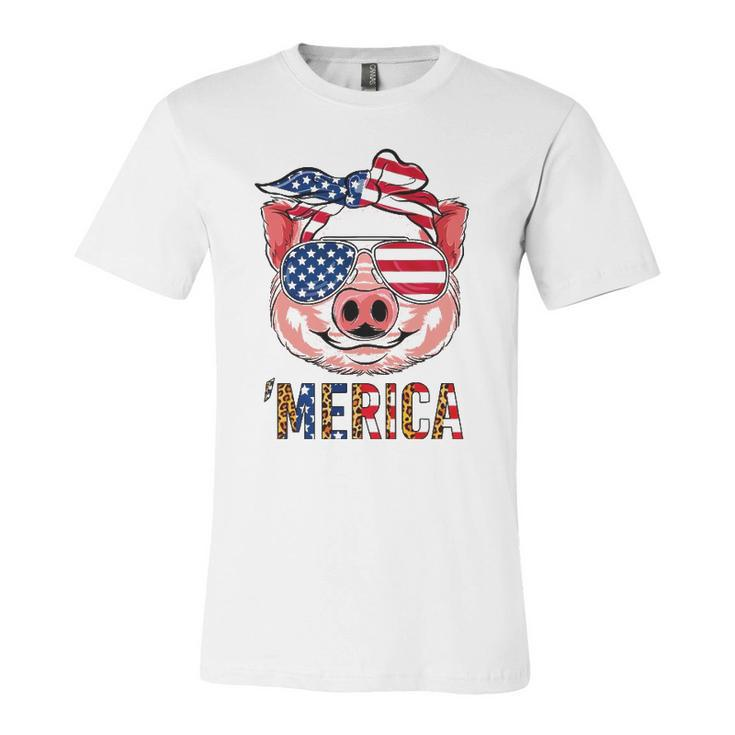 Pig Merica 4Th Of July American Flag Leopard Girls Kid Jersey T-Shirt