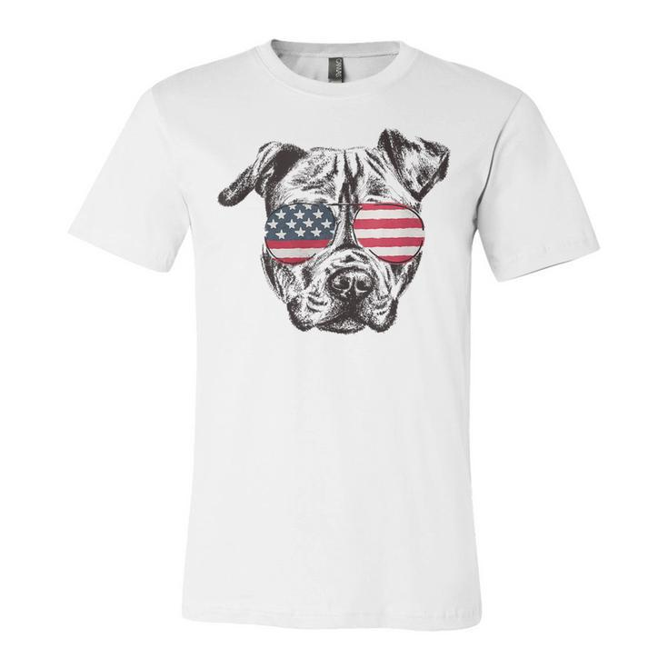 Pitbull 4Th Of July Sunglasses American Flag Patriotic  Unisex Jersey Short Sleeve Crewneck Tshirt