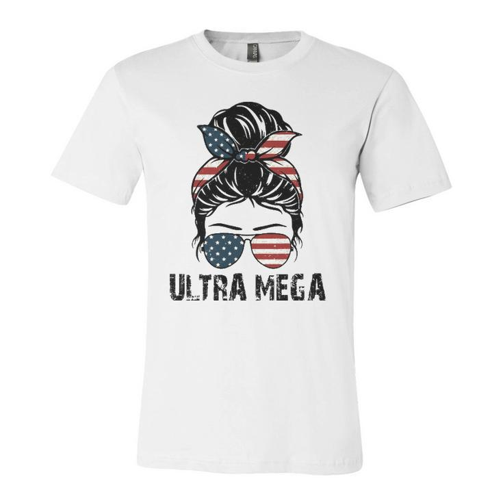 Pro Trump Ultra Maga Messy Bun Vintage Usa Flag Jersey T-Shirt