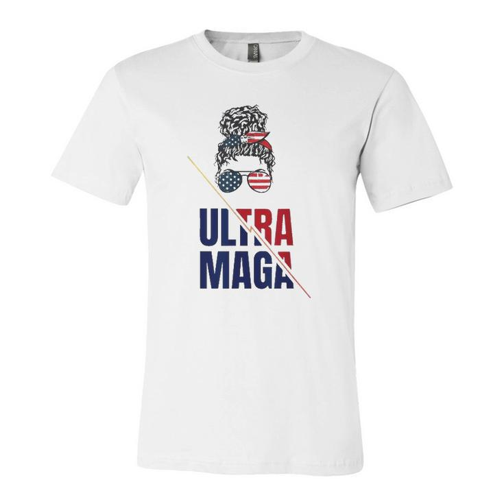Pro Trump Ultra Mega Messy Bun Usa Flag Anti Joe Biden Jersey T-Shirt