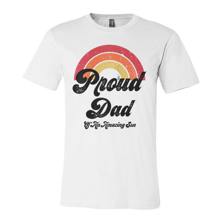 Proud Dad Of A Gay Son Lgbtq Ally Free Dad Hugs Bi Raglan Baseball Tee Jersey T-Shirt
