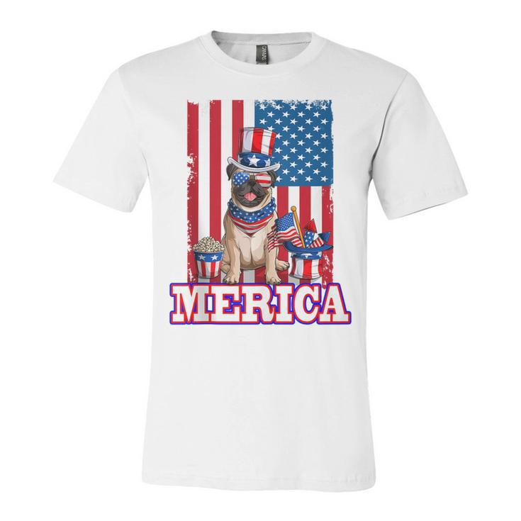 Pug Dad Mom 4Th Of July American Flag Merica Dog  Unisex Jersey Short Sleeve Crewneck Tshirt