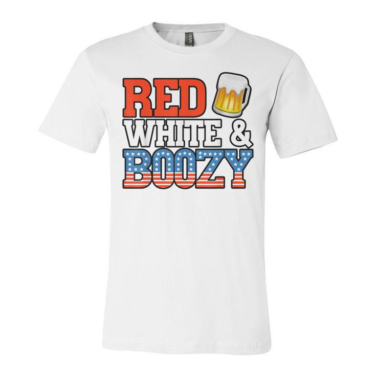 Red White And Boozy Funny 4Th Of July Drinking Crew Party  Unisex Jersey Short Sleeve Crewneck Tshirt