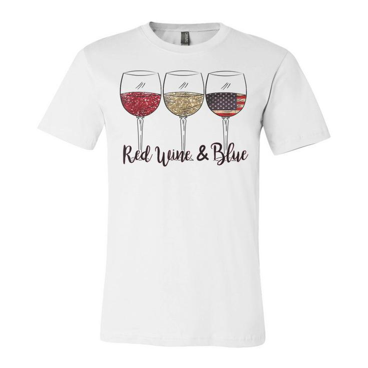 Red Wine & Blue 4Th Of July Wine Red White Blue Wine Glasses V2 Unisex Jersey Short Sleeve Crewneck Tshirt