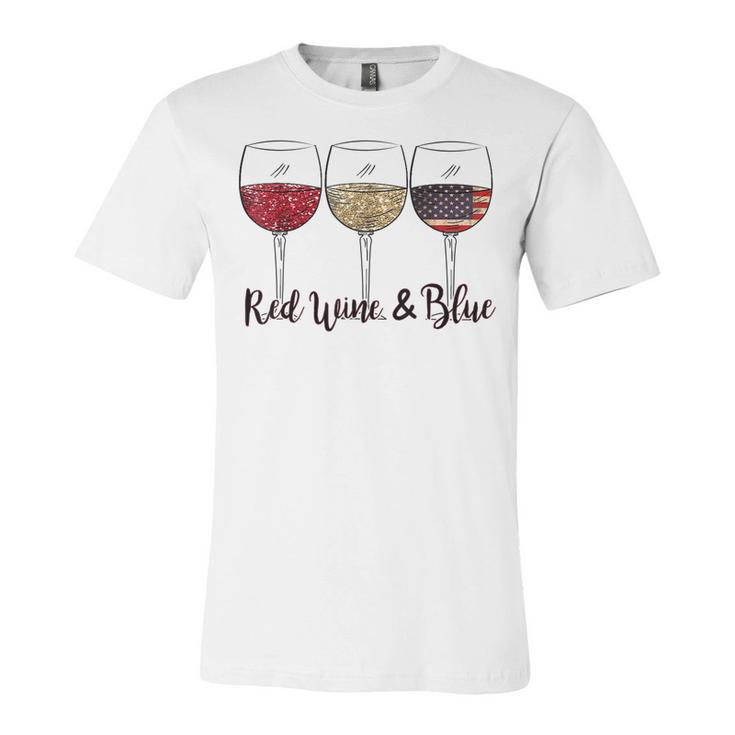 Red Wine & Blue 4Th Of July Wine Red White Blue Wine Glasses  V4 Unisex Jersey Short Sleeve Crewneck Tshirt