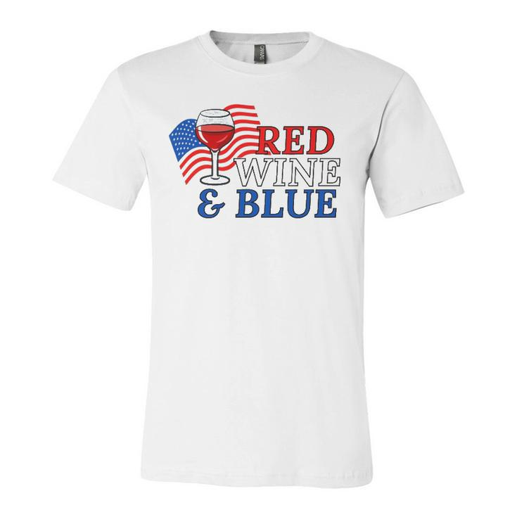 Red Wine & Blue Us Flag 4Th Of July Jersey T-Shirt