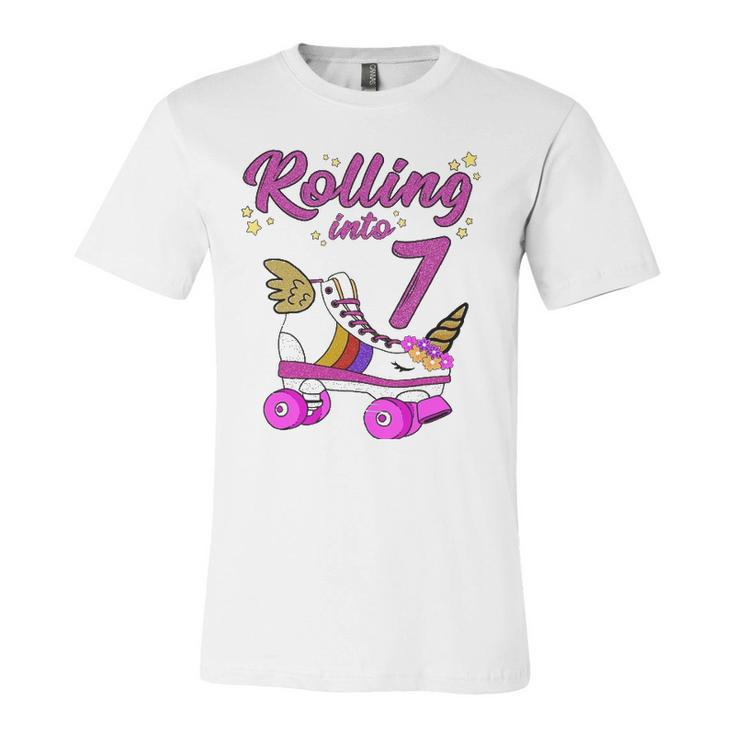 Rolling Into 7Th Birthday Unicorn Roller Skate Party Jersey T-Shirt