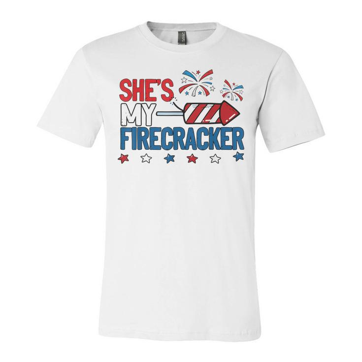 Shes My Firecracker 4Th July Matching Couples His And Hers  Unisex Jersey Short Sleeve Crewneck Tshirt