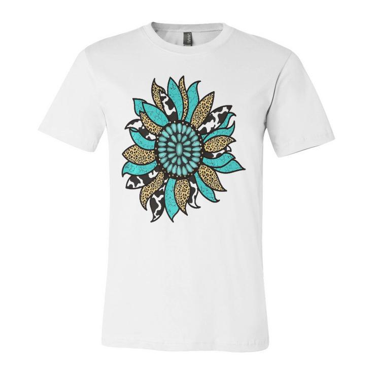 Turquoise Rodeo Decor Graphic Sunflower Jersey T-Shirt