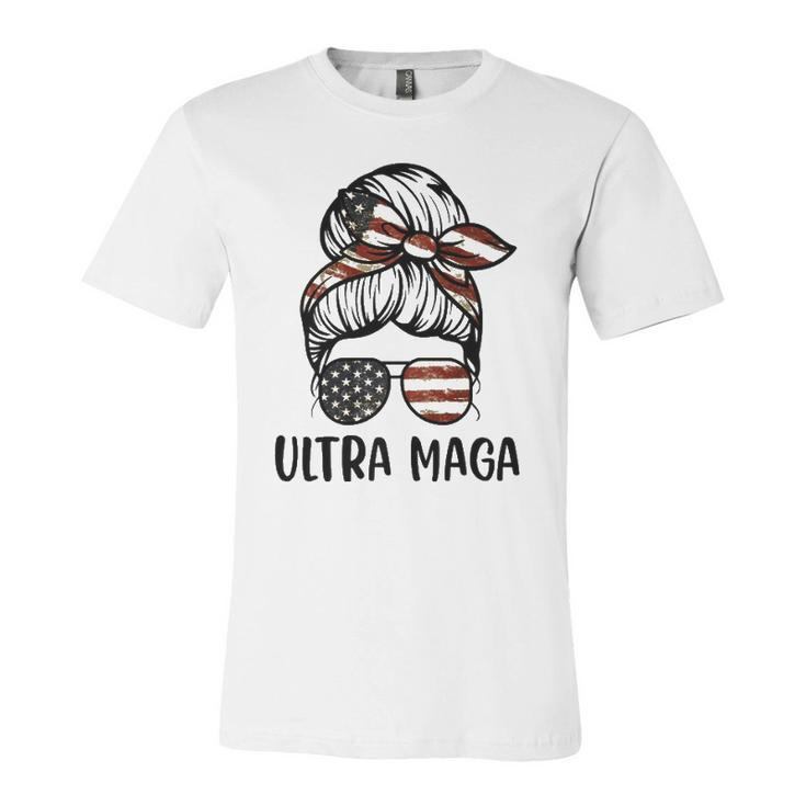 Ultra Maga American Flag Messy Bun Jersey T-Shirt
