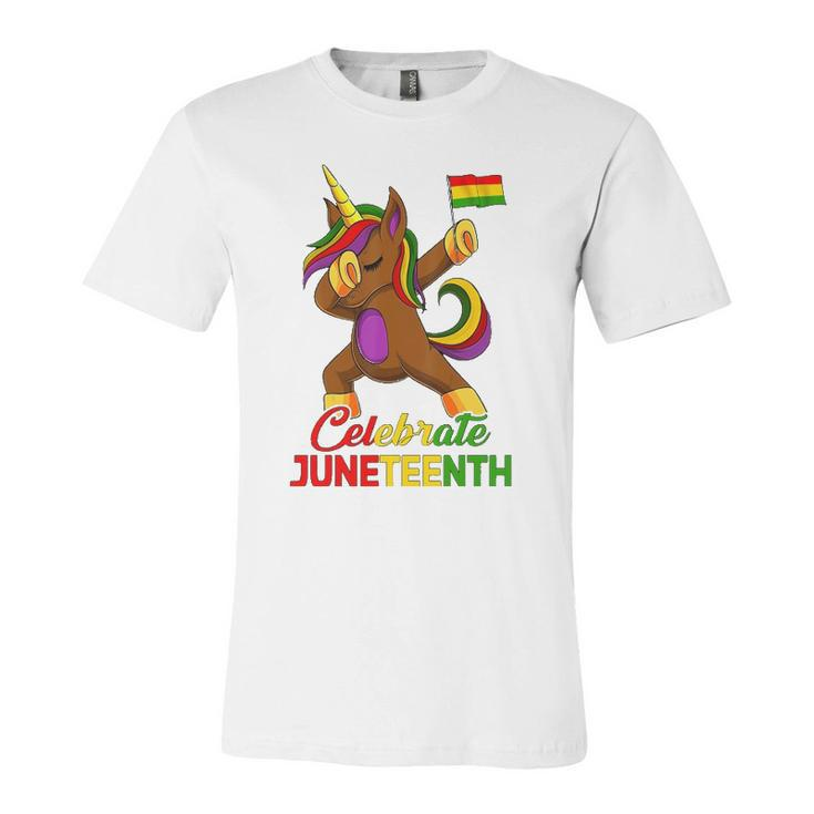 Unicorn Dabbing Juneteenth Celebrate Black Girls Kids Jersey T-Shirt
