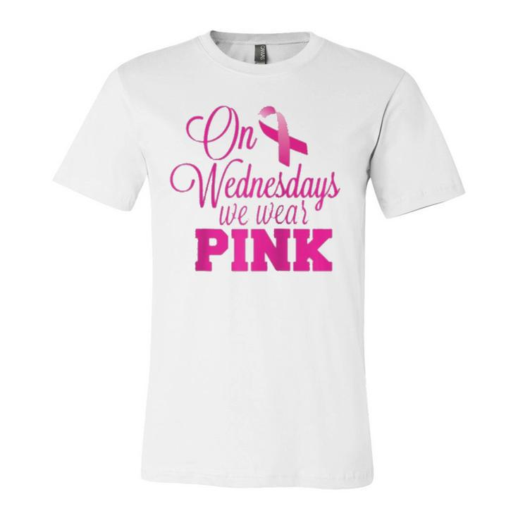 On Wednesdays We Wear Pink Breast Cancer Awareness Raglan Baseball Tee Jersey T-Shirt