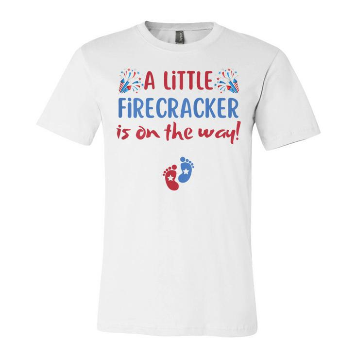 Womens 4Th Of July Pregnancy A Little Firecracker Is On The Way  Unisex Jersey Short Sleeve Crewneck Tshirt