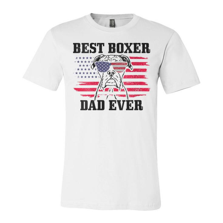 Womens Best Boxer Dad Ever Dog Patriotic 4Th Of July American Flag  Unisex Jersey Short Sleeve Crewneck Tshirt