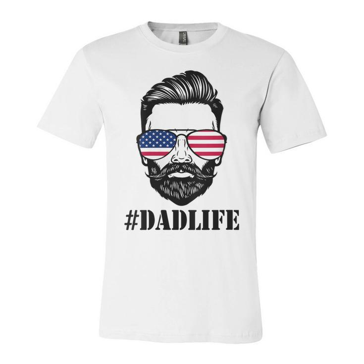 Womens Dad Life Sunglasses American Flag Fathers Day 4Th Of July  Unisex Jersey Short Sleeve Crewneck Tshirt