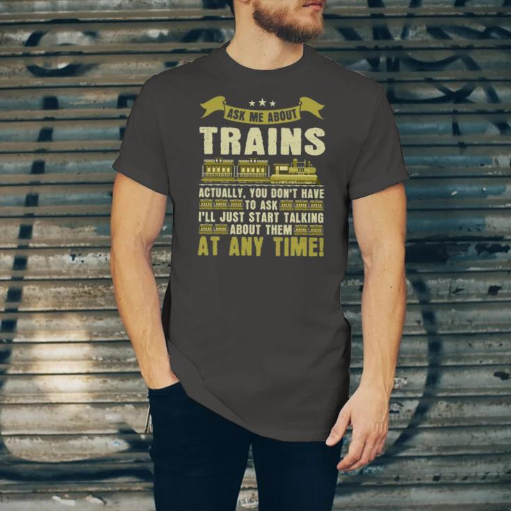 Ask Me About Trains Train And Railroad Jersey T-Shirt