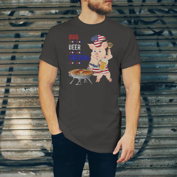 Bbq Beer Freedom Pig American Flag Jersey T-Shirt
