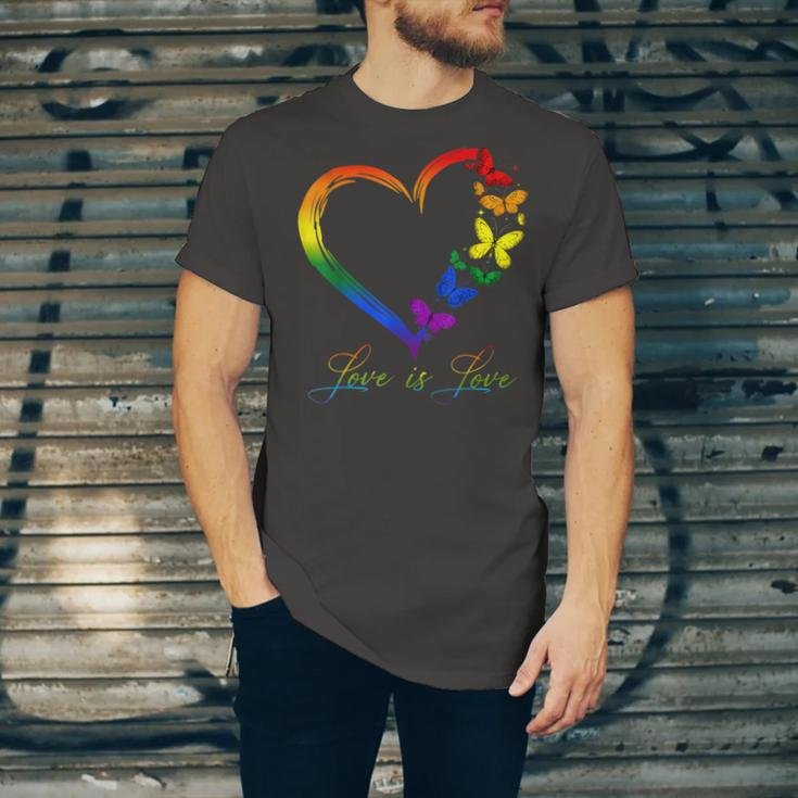 Butterfly Heart Rainbow Love Is Love Lgbt Gay Lesbian Pride Jersey T-Shirt
