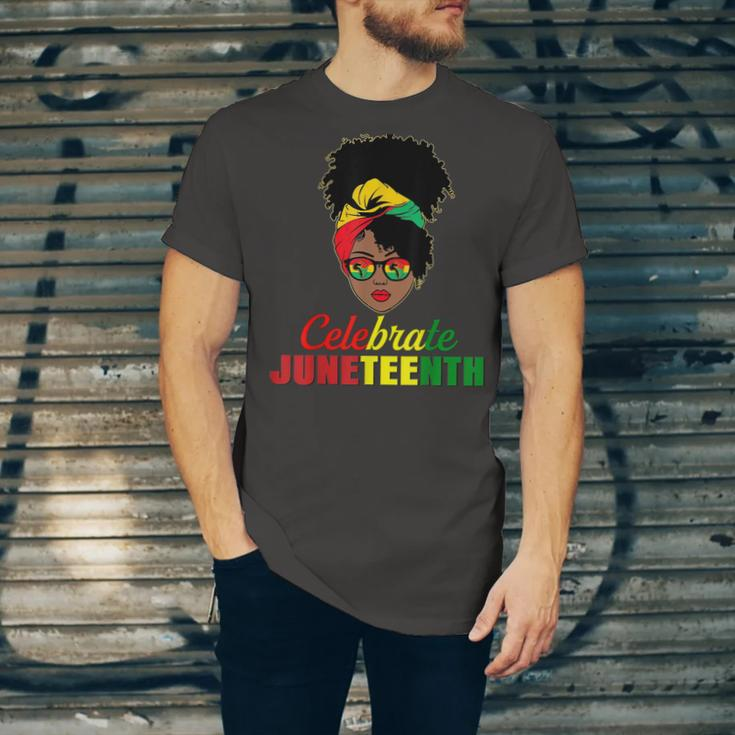 Celebrate Juneteenth Messy Bun Black Melanin Pride Jersey T-Shirt