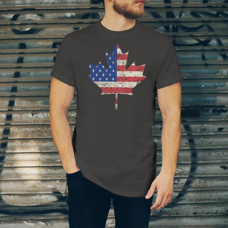 Combined American Canadian Flag Usa Canada Maple Leaf Jersey T-Shirt