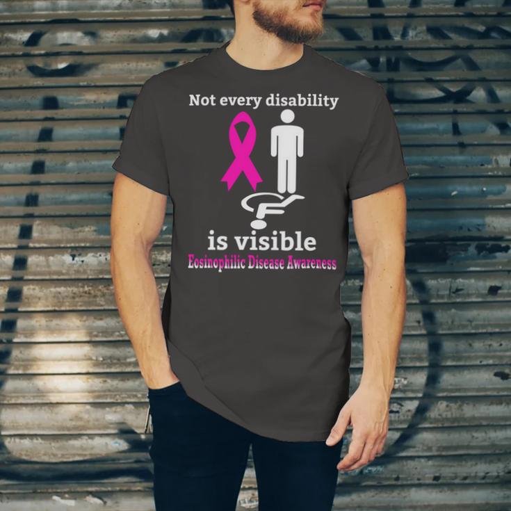 Every Disability Is Visible Eosinophilic Disease Awareness Pink Ribbon Eosinophilic Disease Eosinophilic Disease Awareness Unisex Jersey Short Sleeve Crewneck Tshirt