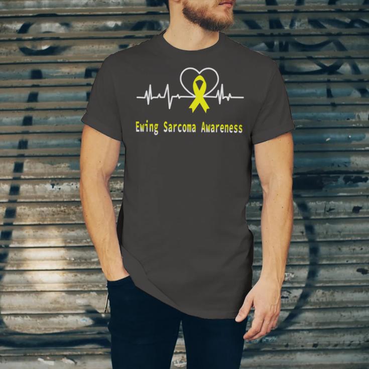 Ewings Sarcoma Awareness Heartbeat Yellow Ribbon Ewings Sarcoma Ewings Sarcoma Awareness Unisex Jersey Short Sleeve Crewneck Tshirt