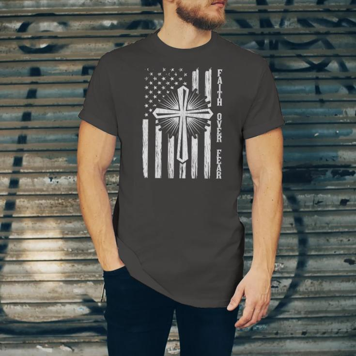 Faith Over Fear American Pride Us Flag Prayer Christian Jersey T-Shirt