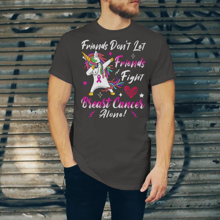 Friends Dont Let Friends Fight Breast Cancer Alone Pink Ribbon Unicorn Breast Cancer Support Breast Cancer Awareness Unisex Jersey Short Sleeve Crewneck Tshirt