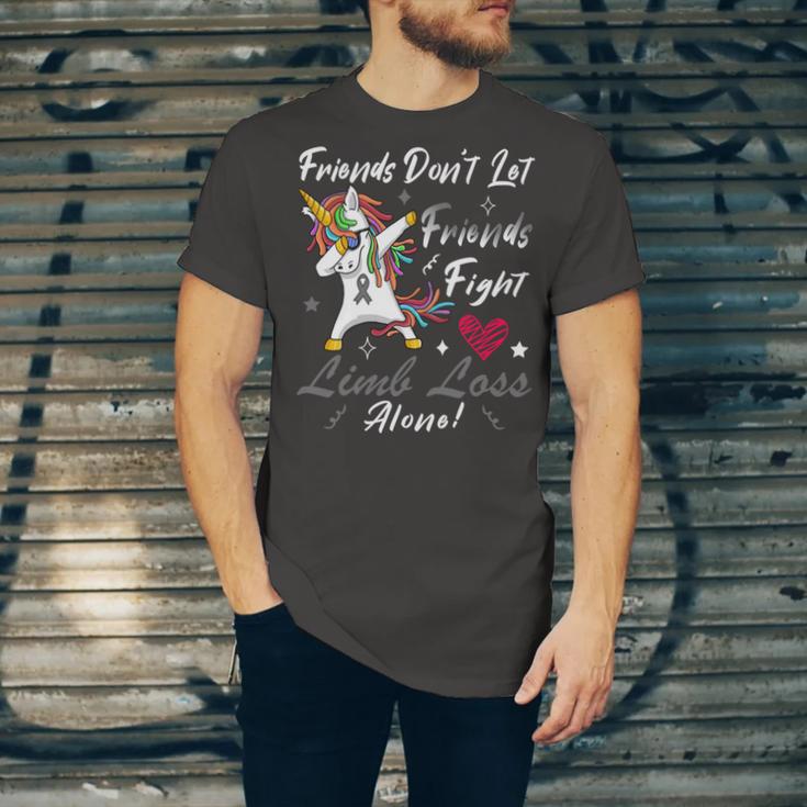 Friends Dont Let Friends Fight Limb Loss Alone Unicorn Grey Ribbon Limb Loss Limb Loss Awareness Unisex Jersey Short Sleeve Crewneck Tshirt