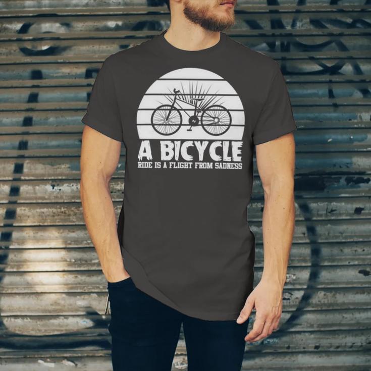 Funny Bicycle I Ride Fun Hobby Race Quote A Bicycle Ride Is A Flight From Sadness Unisex Jersey Short Sleeve Crewneck Tshirt