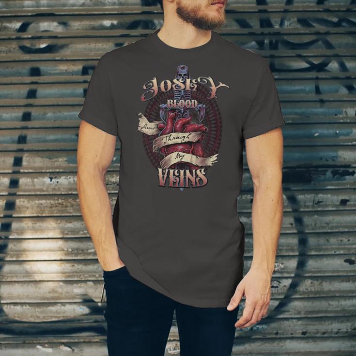 Josey Blood Runs Through My Veins Name Unisex Jersey Short Sleeve Crewneck Tshirt