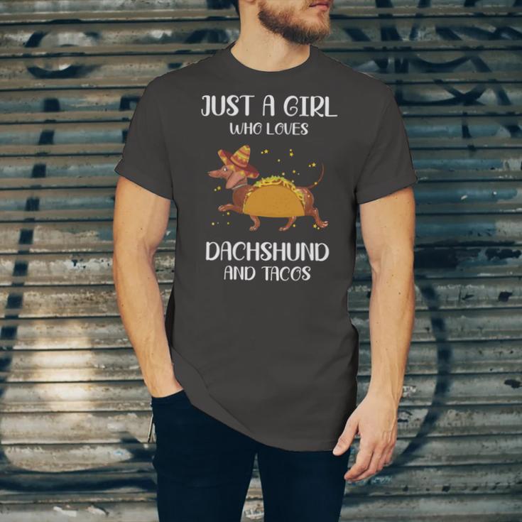 Just A Girl Who Loves Dachshund And Tacos For Dachshund Lovers Unisex Jersey Short Sleeve Crewneck Tshirt