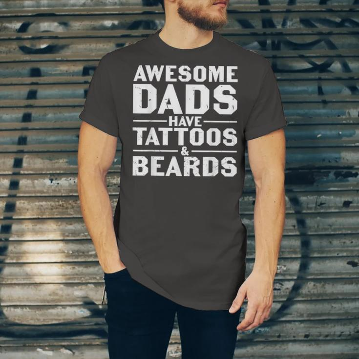 Mens Awesome Dads Have Tattoos And Beards Fathers Day V4 Unisex Jersey Short Sleeve Crewneck Tshirt