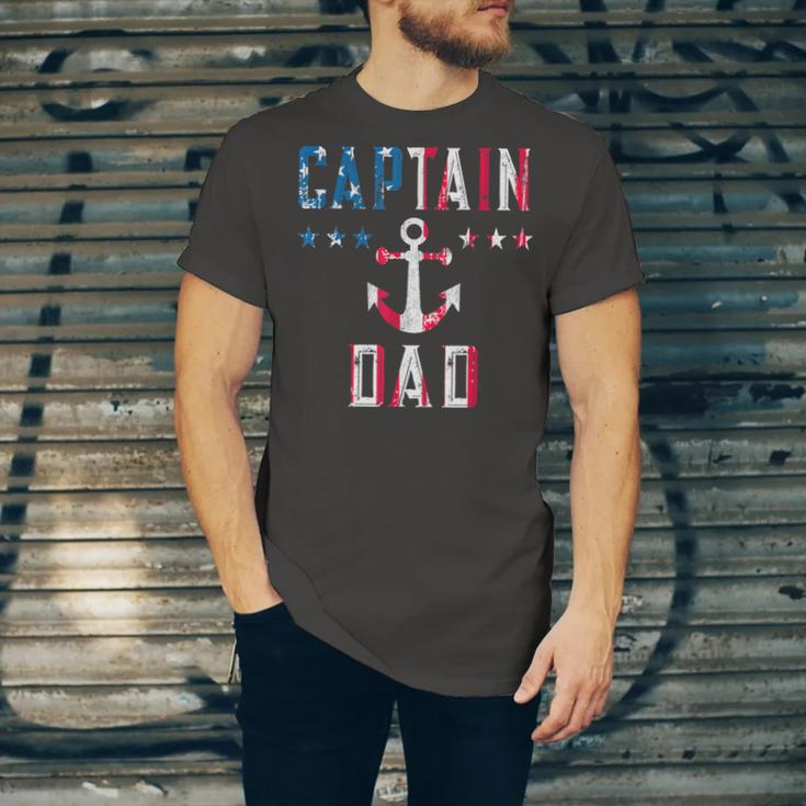 Mens Patriotic Captain Dad American Flag Boat Owner 4Th Of July Unisex Jersey Short Sleeve Crewneck Tshirt