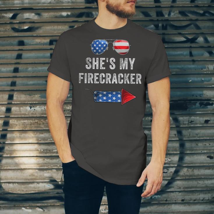Mens Shes My Firecracker His And Hers 4Th July Matching Couples Unisex Jersey Short Sleeve Crewneck Tshirt