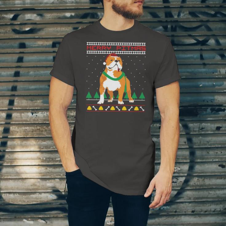Merry Pitmas Pitbull Santa Claus Dog Ugly Christmas Jersey T-Shirt