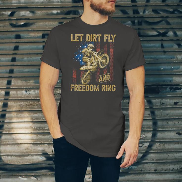 Motorcycle Let Dirt Fly And Freedom Ring Independence Day Jersey T-Shirt