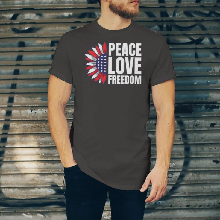 Peace Love Freedom America Usa Flag Sunflower Jersey T-Shirt
