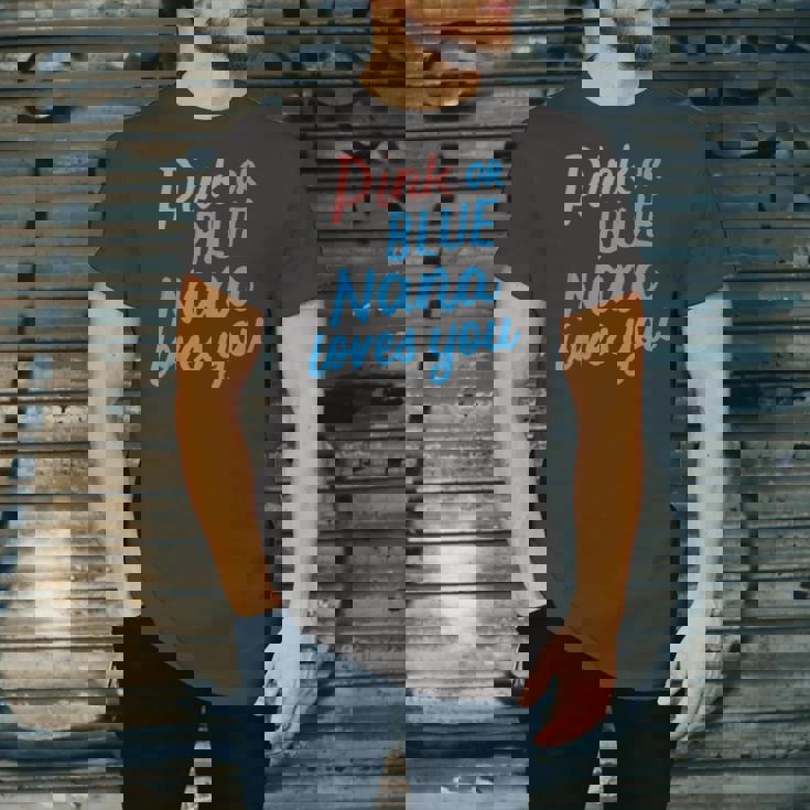 Pink Or Blue Nana Loves You Gender Baby Reveal Party Grandma Jersey T-Shirt