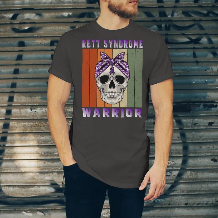 Rett Syndrome Warrior Skull Women Vintage Purple Ribbon Rett Syndrome Rett Syndrome Awareness Unisex Jersey Short Sleeve Crewneck Tshirt