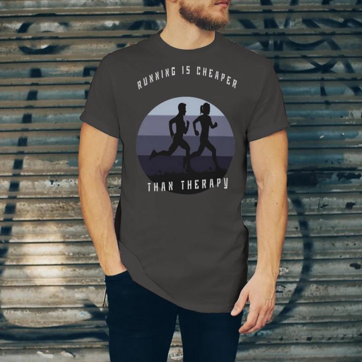 Running Is Cheaper Than Therapy Unisex Jersey Short Sleeve Crewneck Tshirt