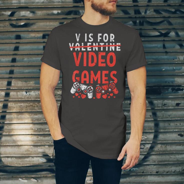 V Is For Video Games Funny Valentines Day Gamer Boy 583 Trending Shirt Unisex Jersey Short Sleeve Crewneck Tshirt