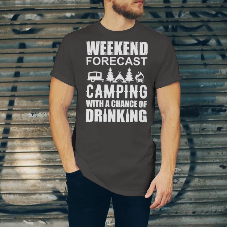 Weekend Forecast Camping With A Chance 21 Shirt Unisex Jersey Short Sleeve Crewneck Tshirt