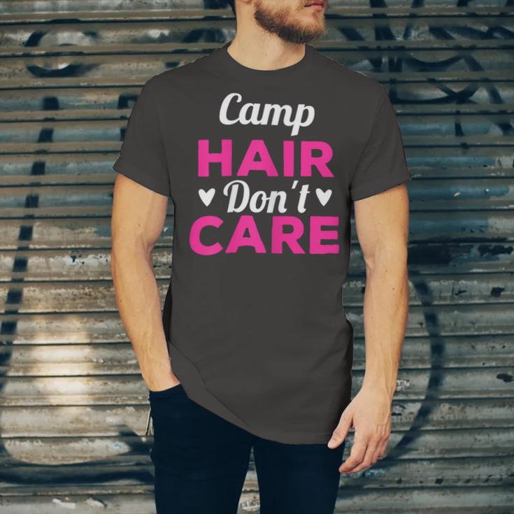 Womens Funny Camping Music Festival Camp Hair Dont CareShirt Unisex Jersey Short Sleeve Crewneck Tshirt