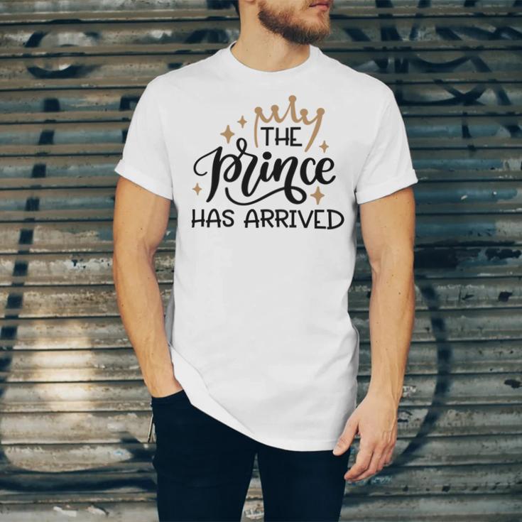 Baby Shower Text Design The Prince Has Arrived Unisex Jersey Short Sleeve Crewneck Tshirt