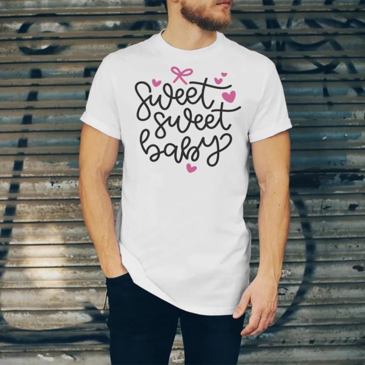 Baby Shower Text Pink Heart Ribbon Design Sweet Sweet Baby Unisex Jersey Short Sleeve Crewneck Tshirt