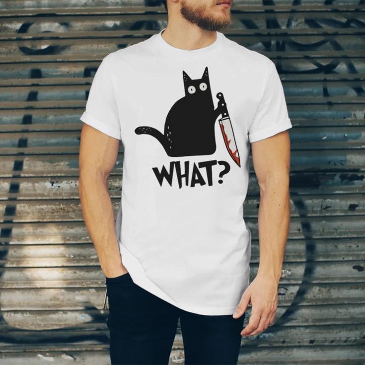 Cat What Murderous Black Cat With Knife Unisex Jersey Short Sleeve Crewneck Tshirt