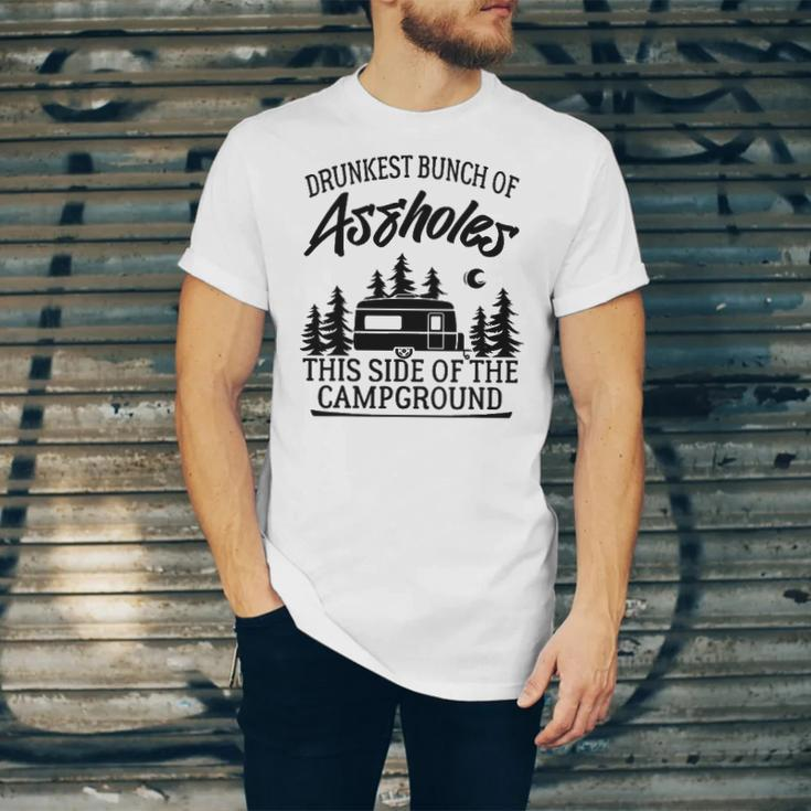 Drunkest Bunch Of Assholes Happy Camper Camping Jersey T-Shirt