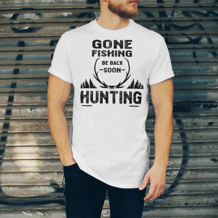 Gone Fishing Be Back Soon Hunting Unisex Jersey Short Sleeve Crewneck Tshirt